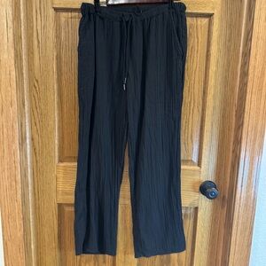 Quince Black Gauze Wide Leg Pull-On Pants Small Organic Cotton Crinkle Lounge